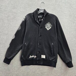 Crooks & Castles Men Bomber Jacket Medium Black Devils Pie Skull Logo Graphic